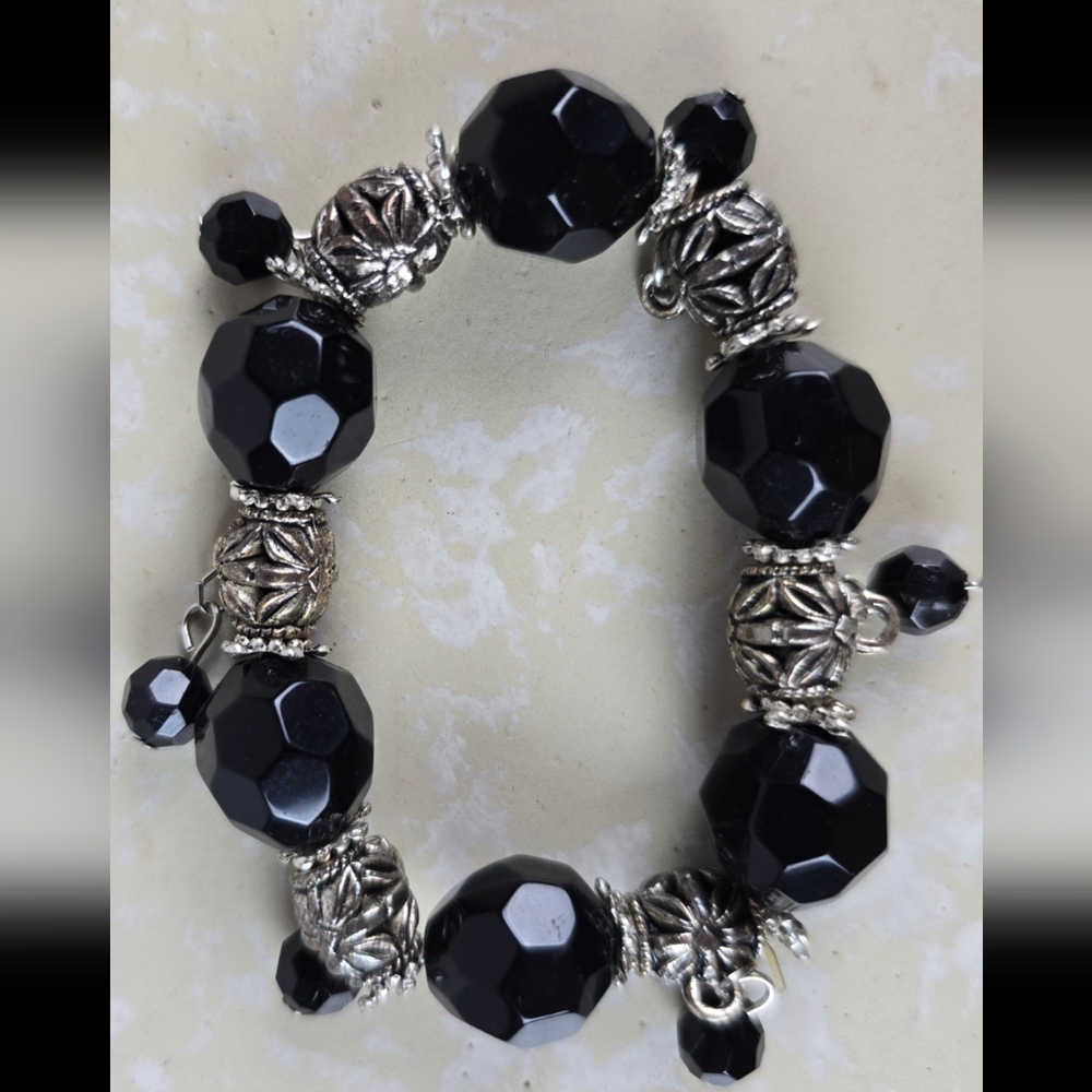 Chico's Black and Silver Beaded Stretch Bracelet